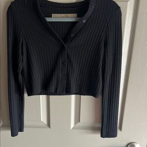 Enza Costa Black Ribbed Long Sleeve Top
